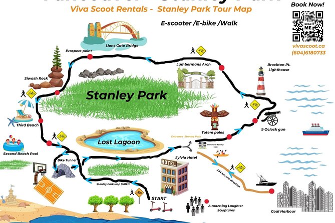 Stanley Park Seawall E-scooter Rental with Self Guided map - Brockton Point Lighthouse, the view that ties it together
